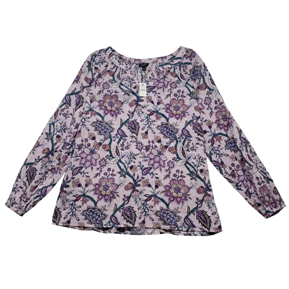NWT Talbots Smocked Top Blooming Jacobean Womens Large Pink Floral Metallic‎